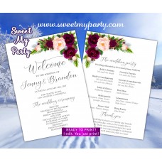 Winter Wedding program fan,Pinecone Wedding program fan,(118w)